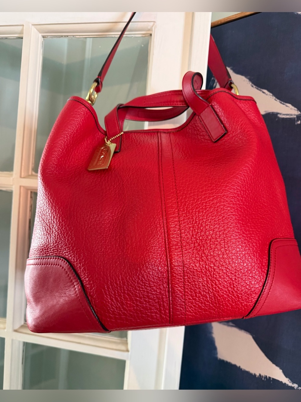 Coach Hadley Red Pebbled Leather Shoulder Bag with Gold Hardware
